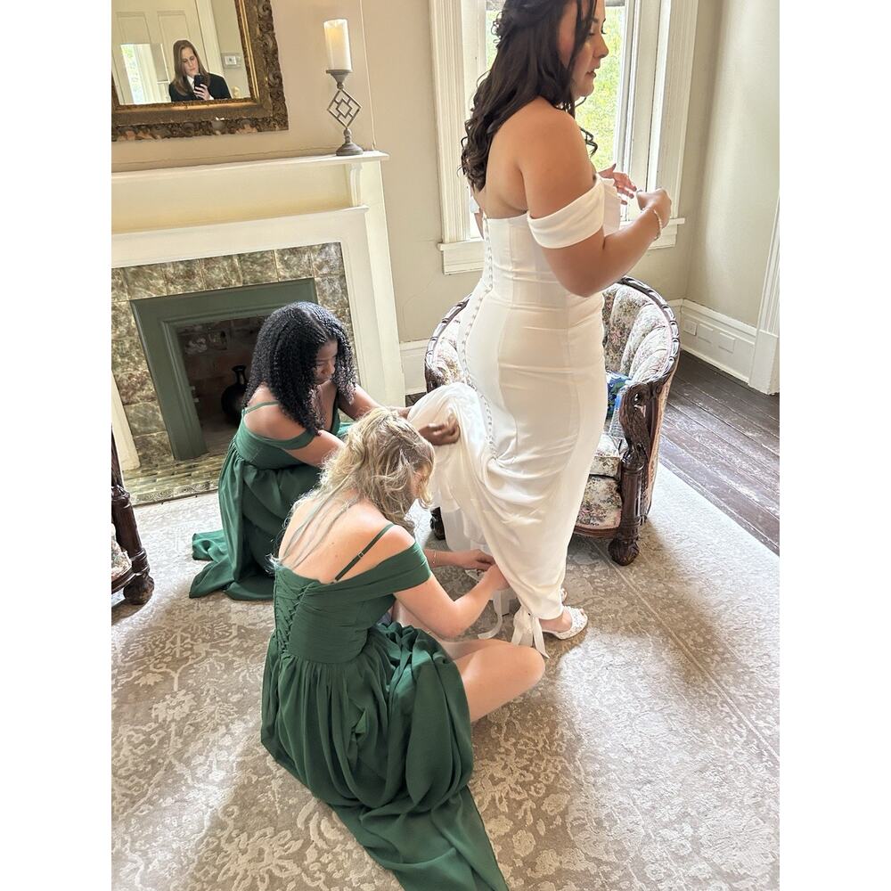 Tearmeily Emerald Green Chiffon Off Shoulder Corset Back Bridesmaids Dress sz 4 - Picture 10 of 10